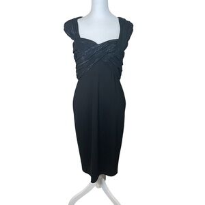 TADASHI Collection Black Ruched Bodice Sheath Evening Dress Cocktail Size 6 EUC